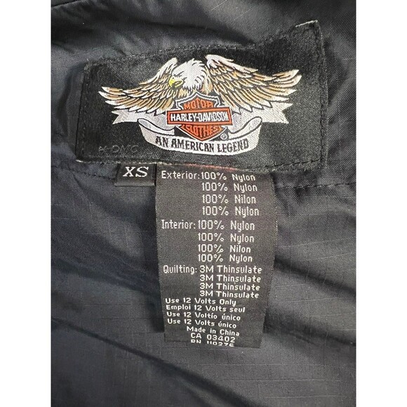 HARLEY-DAVIDSON Unisex Black Electric Heated Nylon Jacket Size Xs - Picture 8 of 8